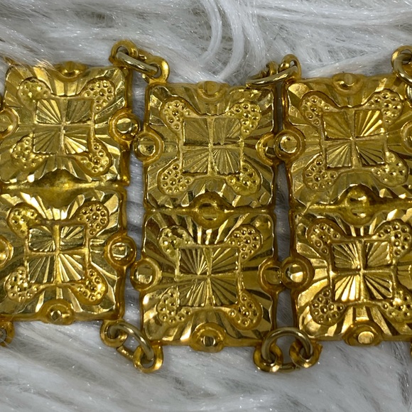 Vintage Gold Plated Sterling Silver Belly Dance Bracelet Rings Jewelry Cuff - Picture 6 of 12